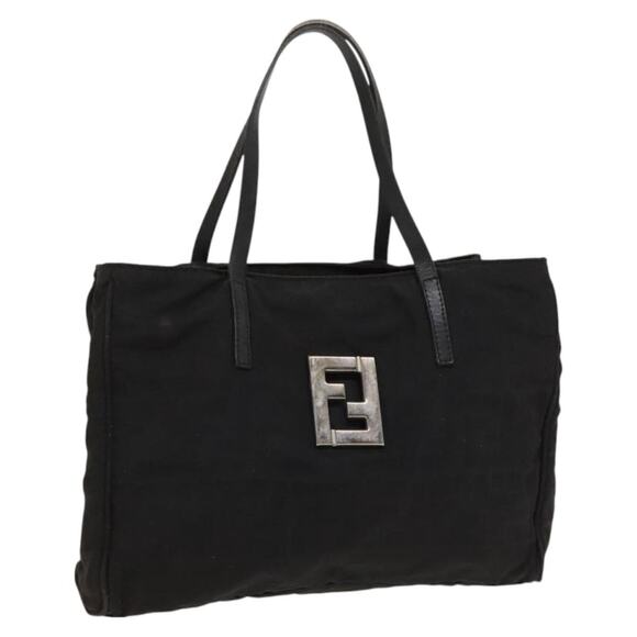 FENDI Zucca Canvas Hand Bag Nylon Black Silver